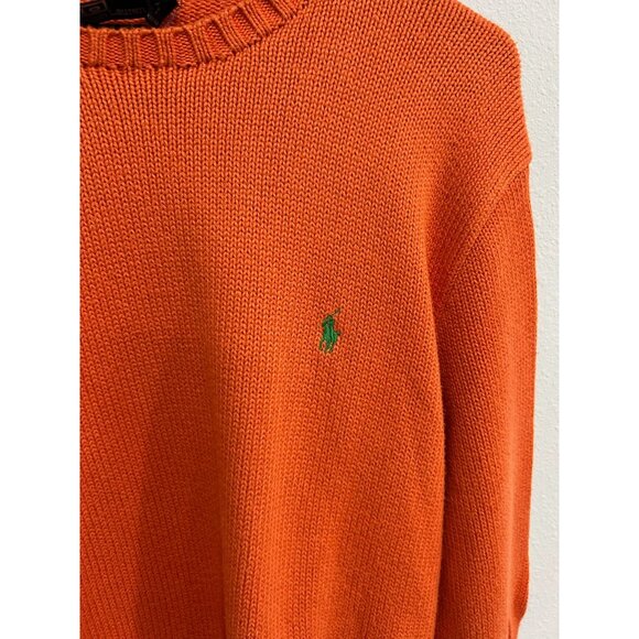 Polo By Ralph Lauren Orange Cotton Knit Crewneck Sweater Green Logo Size L - Picture 4 of 10